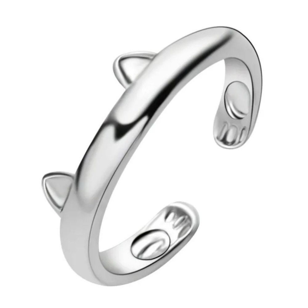 925 Silver Cat Ears Lovely Open Adjustable Rings Womens